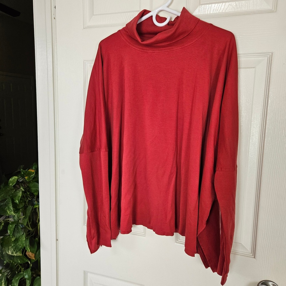 Planet Lauren G Red Pima Cotton Oversized Lagenlook Turtleneck Boxy Top One Size